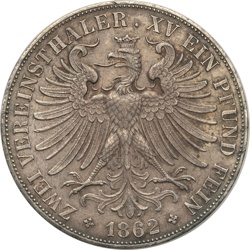 Niemcy. Dwutalar (2 talary) 1862, Frankfurt